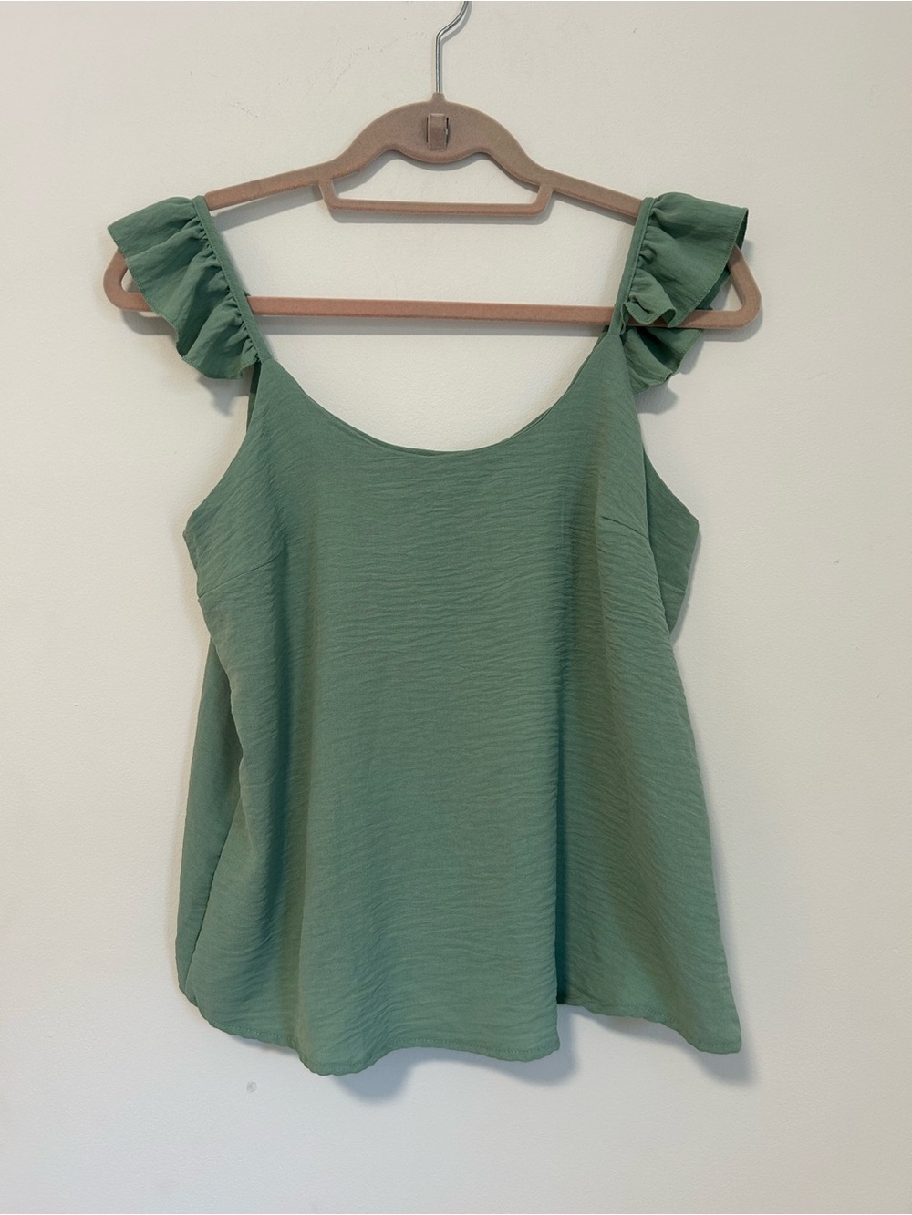 Light Sage Ruffle-Shoulder Tank Top